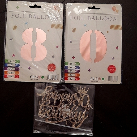 80 Rose Gold 32in Balloons and Gold Happy Birthday Cake Topper - Picture 1 of 6